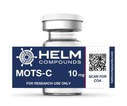 MOTS-C 10mg research peptide vial, White lyophilized powder